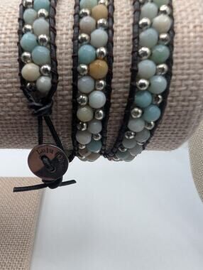 Lula Dharma Beaded Wrap Bracelet Multi-Color Amazonite & Leather Fashion Jewelry